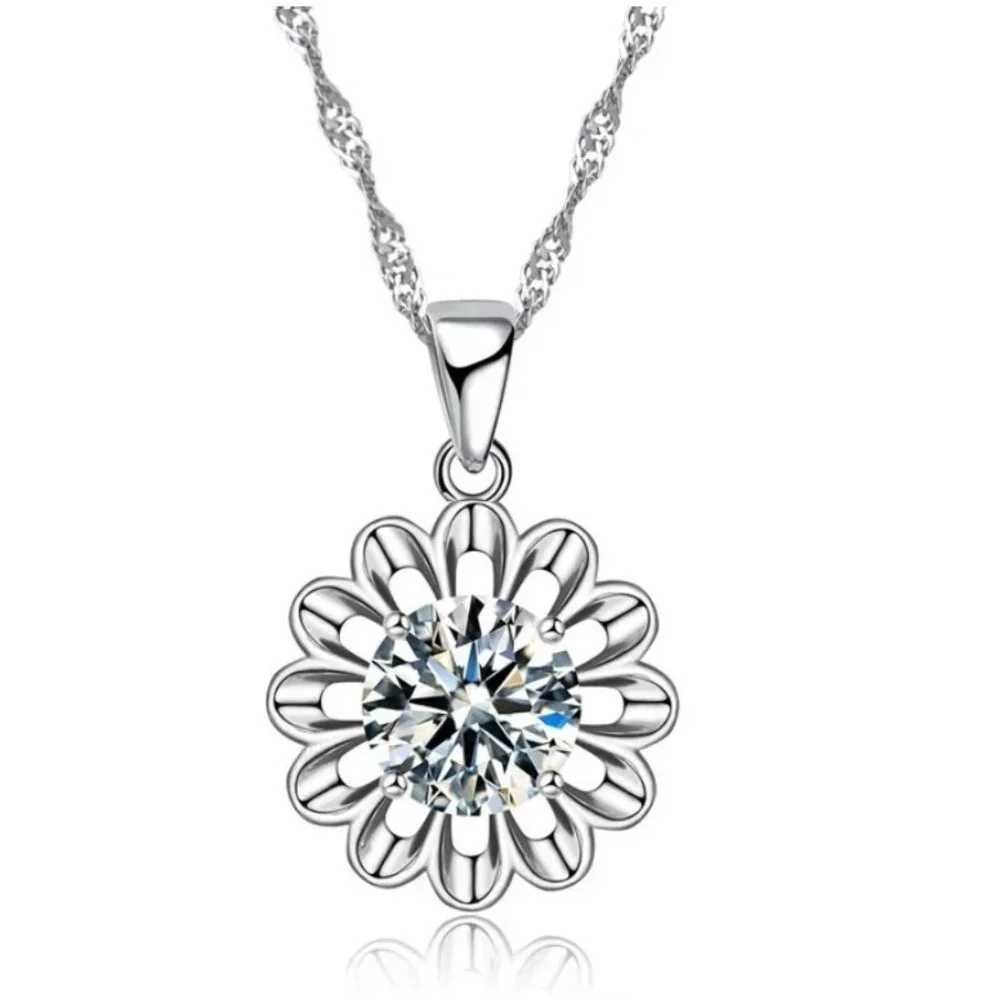 925 Sterling Silver Earrings And Necklace Set Bundle Shape Flower Minimalist - Picture 3 of 4